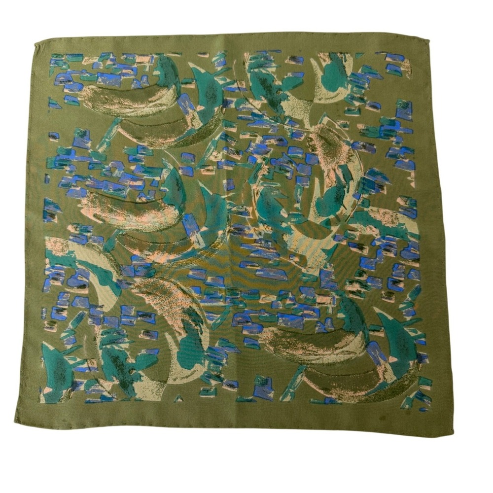 Pierre Balmain Silk Geometric‎ Abstract Pocket Square Green/Blue 12"